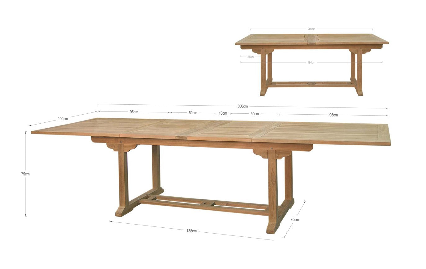 Kingston Double Extension Table 300-250-200x100x75H
