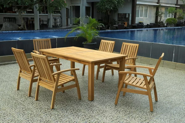 Montego 6 Seat Setting Teak 150cm table with 6 teak chairs