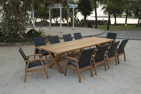 Alexander 10 Seat Setting Teak 300cm Wicker Chairs - Image 2