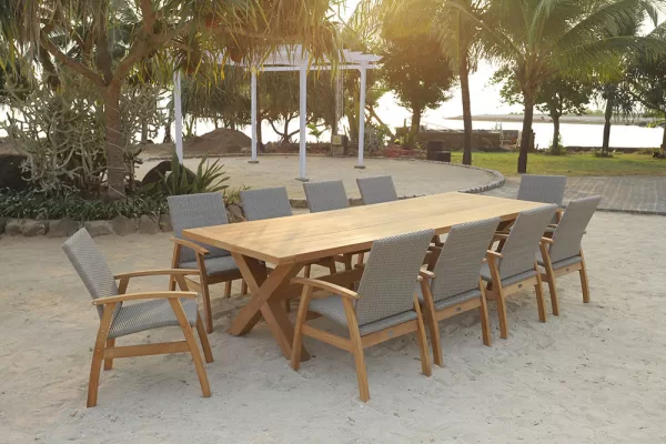 Alexander 10 Seat Setting Teak 300cm Wicker Chairs
