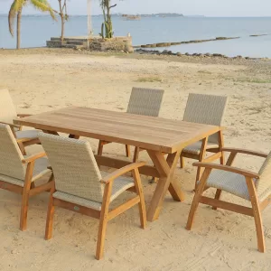 Cross Leg Table Smooth Recycled Teak 180cm
