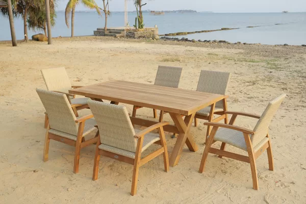 Alexander 6 Seat Setting Teak 180cm Wicker Chairs - Image 3