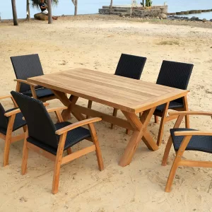 Alexander 6 Seat Setting Teak 180cm Wicker Chairs