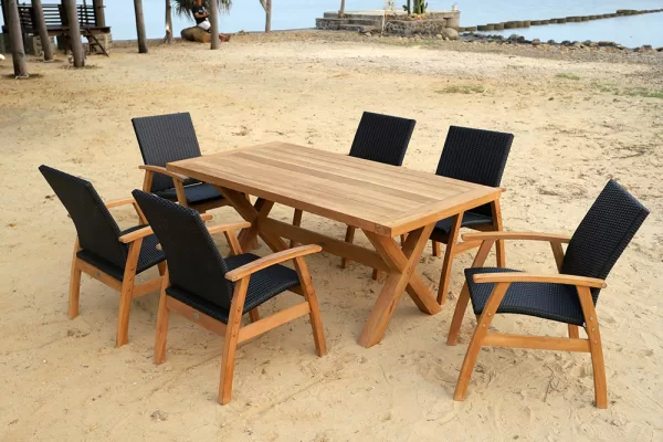 Alexander 6 Seat Setting Teak 180cm Wicker Chairs