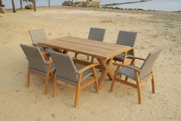 Alexander 6 Seat Setting Teak 180cm Wicker Chairs - Image 2