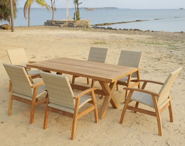 Cross Leg Table Smooth Recycled Teak 180cm