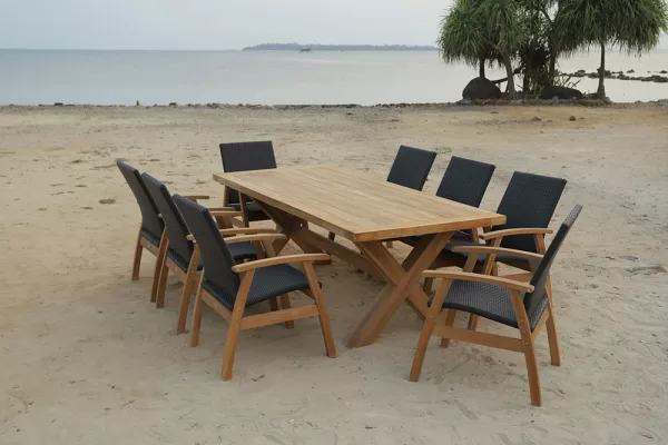 Alexander 8 Seat Setting Teak 220cm Wicker Chairs - Image 2