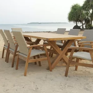 Cross Leg Table Smooth Recycled Teak 220cm