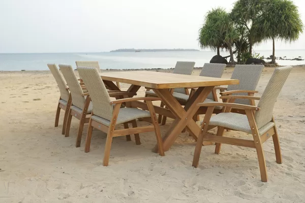 Alexander 8 Seat Setting Teak 220cm Wicker Chairs