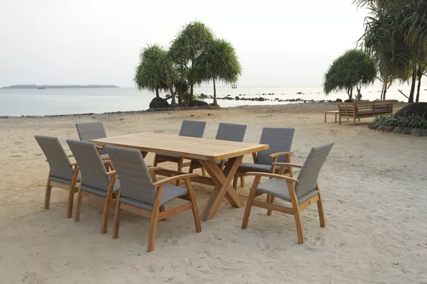 Alexander 8 Seat Setting Teak 220cm Wicker Chairs - Image 3